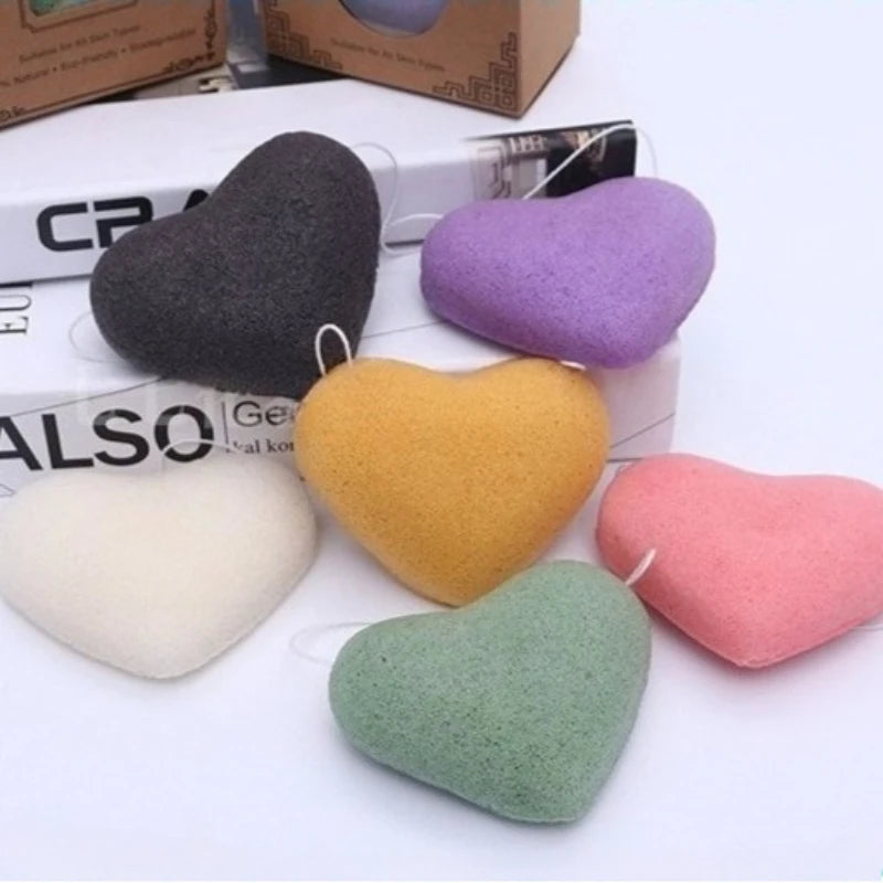 Purple Konjac Face Cleansing Sponge | Heart & Round Shape Konjac Cleansing Sponge QXL No.8Random color 1Pc