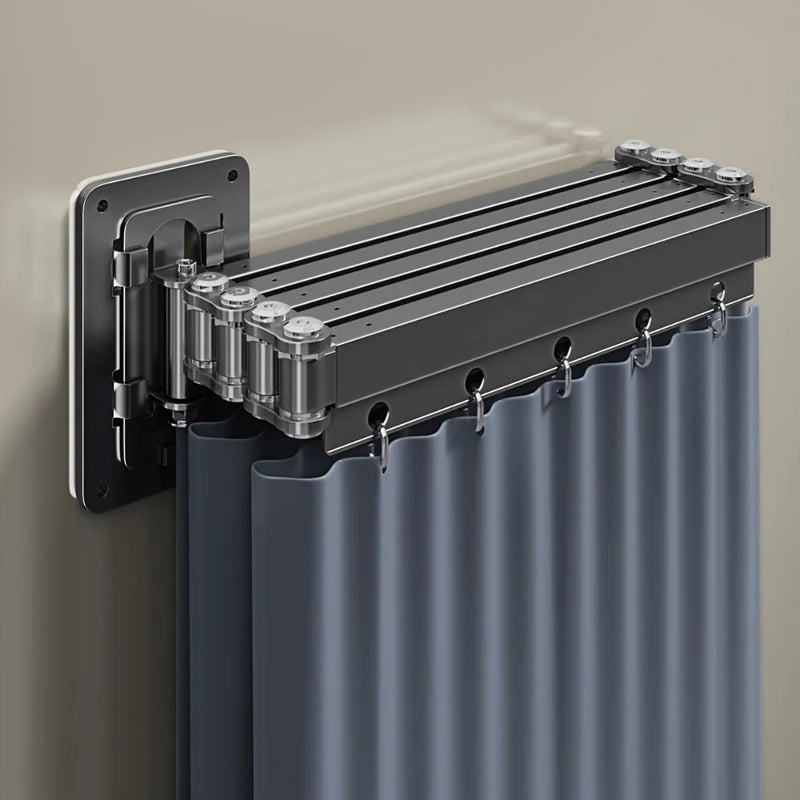 Folding Shower Curtain Set | Aluminum Alloy No-Drill Rod Folding Shower Curtain Set QXL Gray-5 Fold