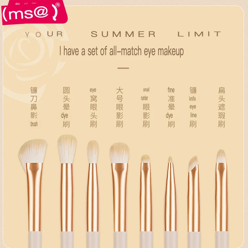 White Rose 8-Piece Soft Fiber Eye & Detail Makeup Brush Set Makeup Brush Set QXL