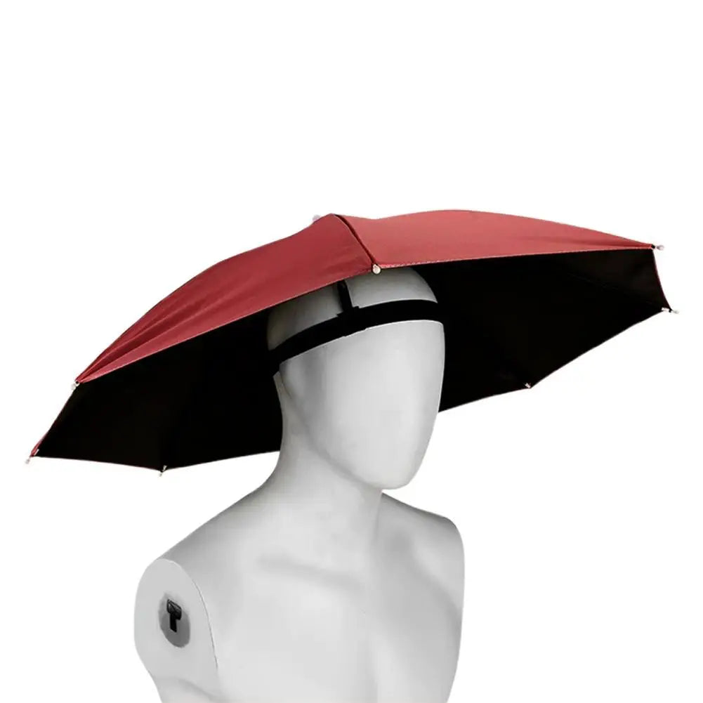 Foldable Hands-Free Umbrella Hat | Sun & Rain Outdoor Cap Umbrella Hat QXL Red