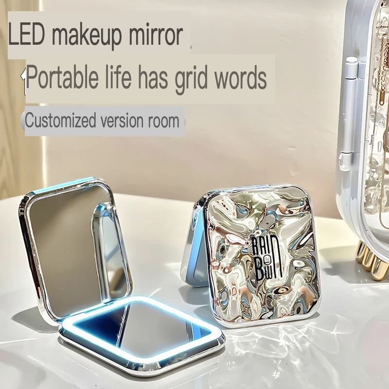 LED Lighted Portable Folding Makeup Mirror | Mini Desktop LED Makeup Mirror QXL