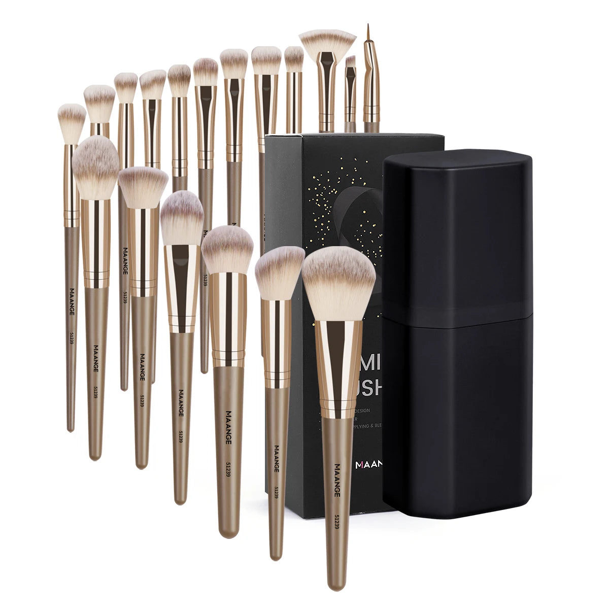 MAANGE 18-Pc Makeup Brush Set | Gift Box & Storage Case Makeup Brush Set QXL Khaki