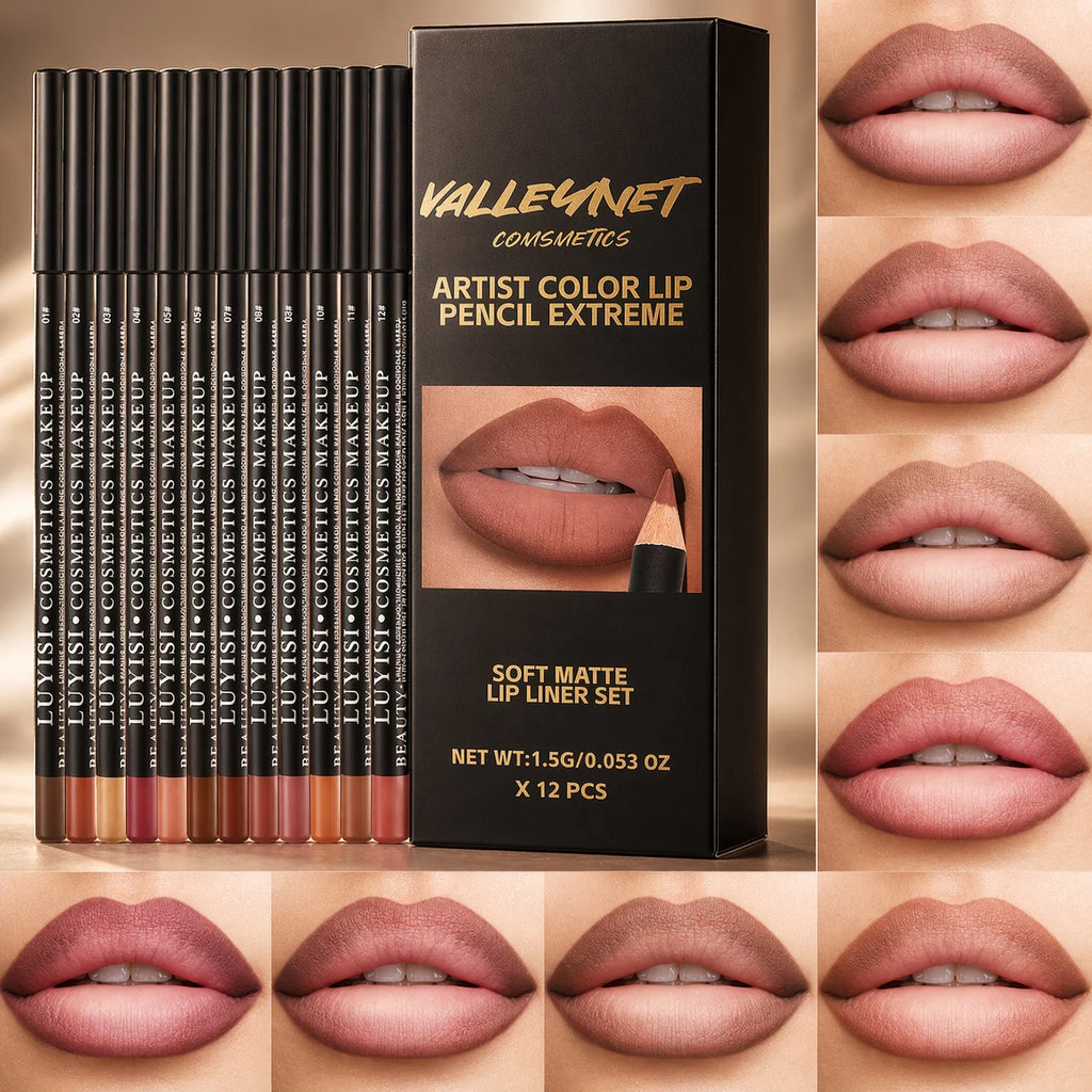 12-Piece Matte Lip Liner Set | Waterproof, Nude to Red Matte Lip Liner Set QXL