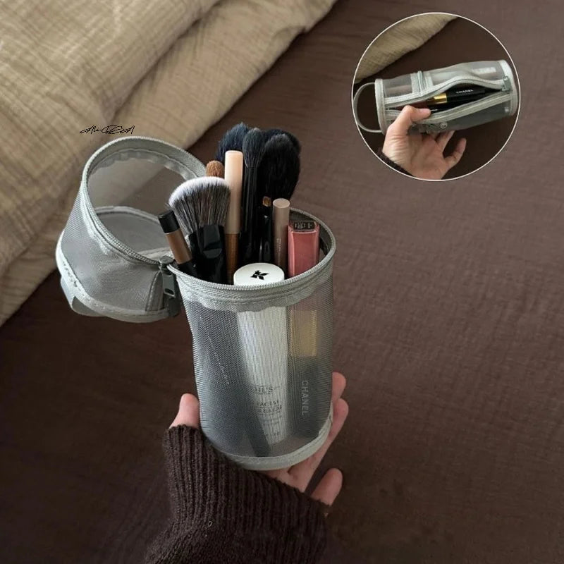 Mesh Makeup Brush Holder Bag | Stand-Up Travel Storage Case Makeup Brush Bag QXL