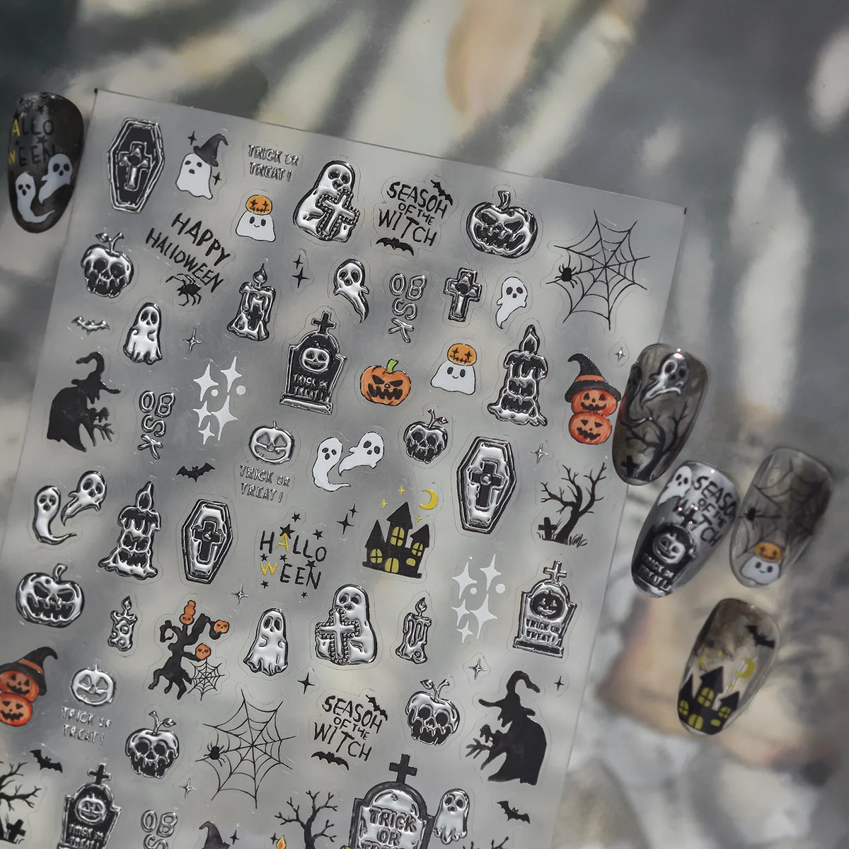 Halloween 5D Nail Stickers | Ghost Witch Pumpkin Skeleton Decals Nail Art Stickers QXL
