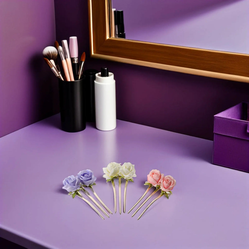 3-Pack Vintage Peony Flower Hair Forks | Chinese Style Updo Pins Floral Hair Fork Set QXL
