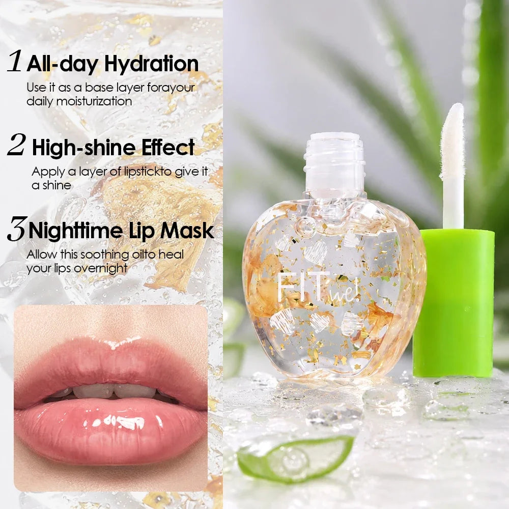 Julystar Gold Leaf Clear Lip Oil | Non-Sticky Glossy Lip Gloss Lip Oil Gloss QXL