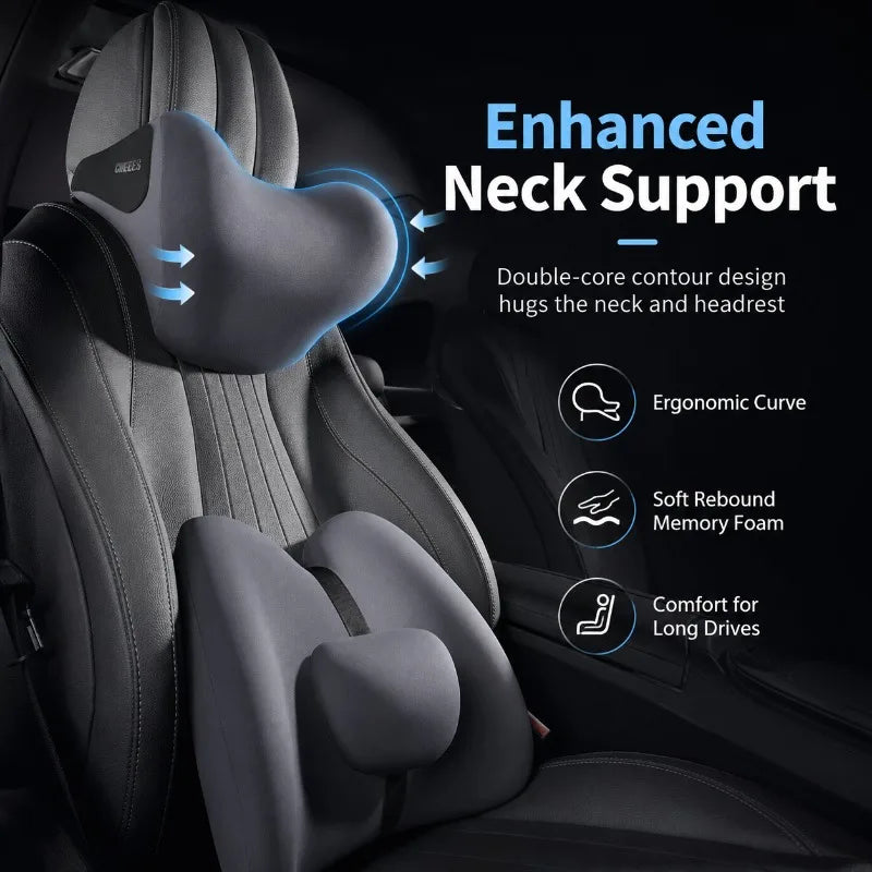Memory Foam Car Neck Pillow & Lumbar Support Cushion Car Seat Cushion Set QXL