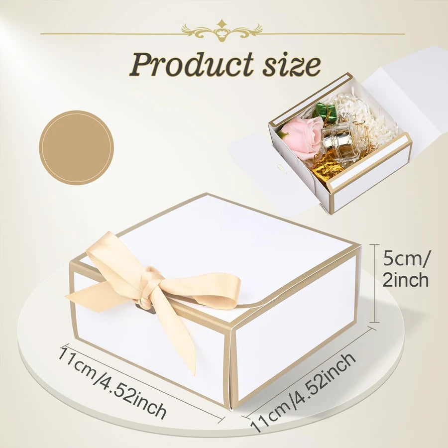 20-Pack Gift Boxes with Lids | Gold Trim & Ribbon 4.5"×4.5" Gift Boxes QXL