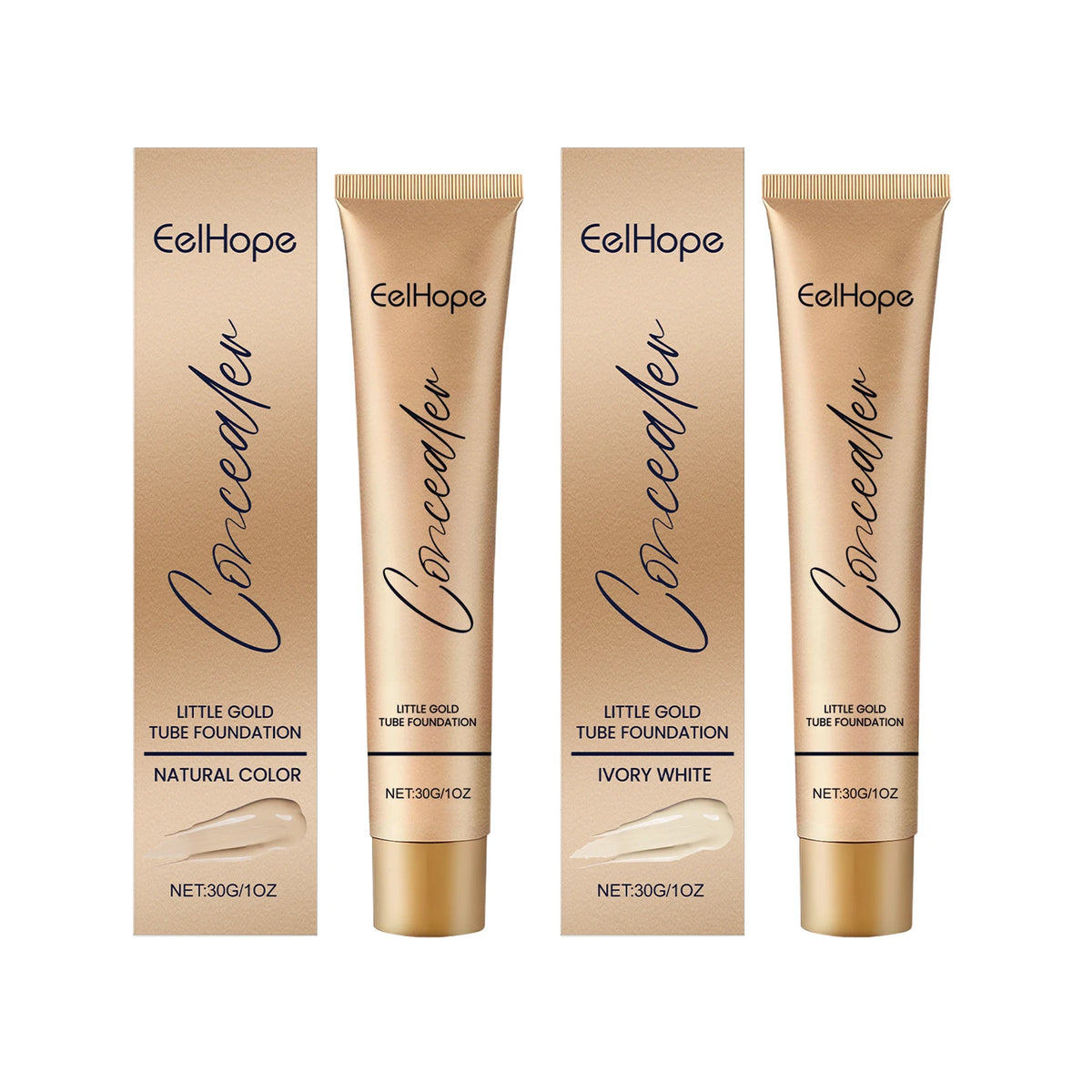 Eelhope 2-in-1 Gold Tube Foundation & Concealer 30ml Foundation Concealer QXL Natural X Ivory