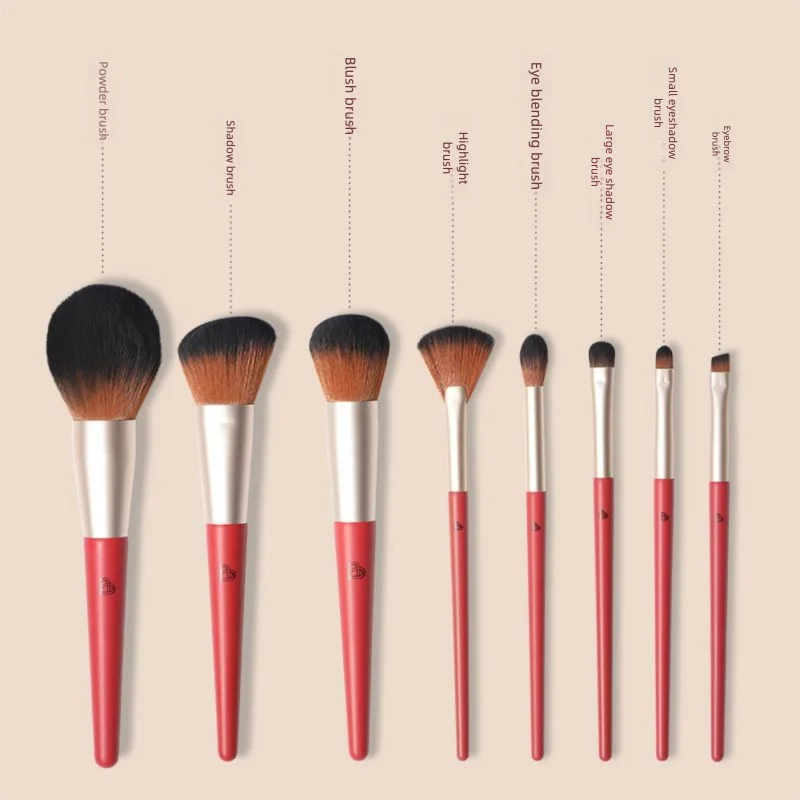 BLJ Red 8-Piece Makeup Brush Set | Face & Eye Complete Kit Makeup Brush Set QXL