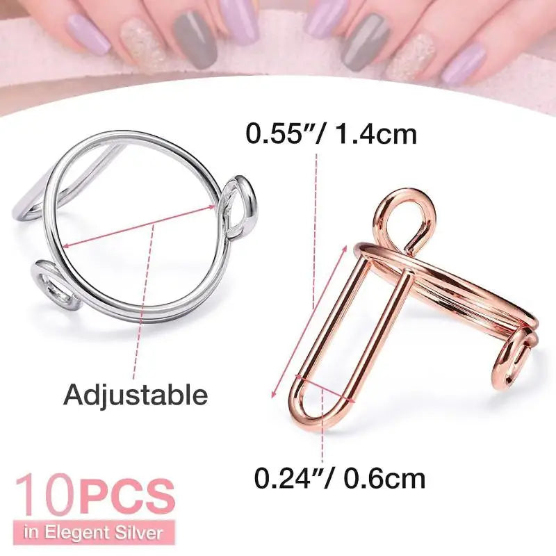 10-Pack Adjustable Thin Nail Rings | Fingertip Covers for Women Nail Rings Set QXL