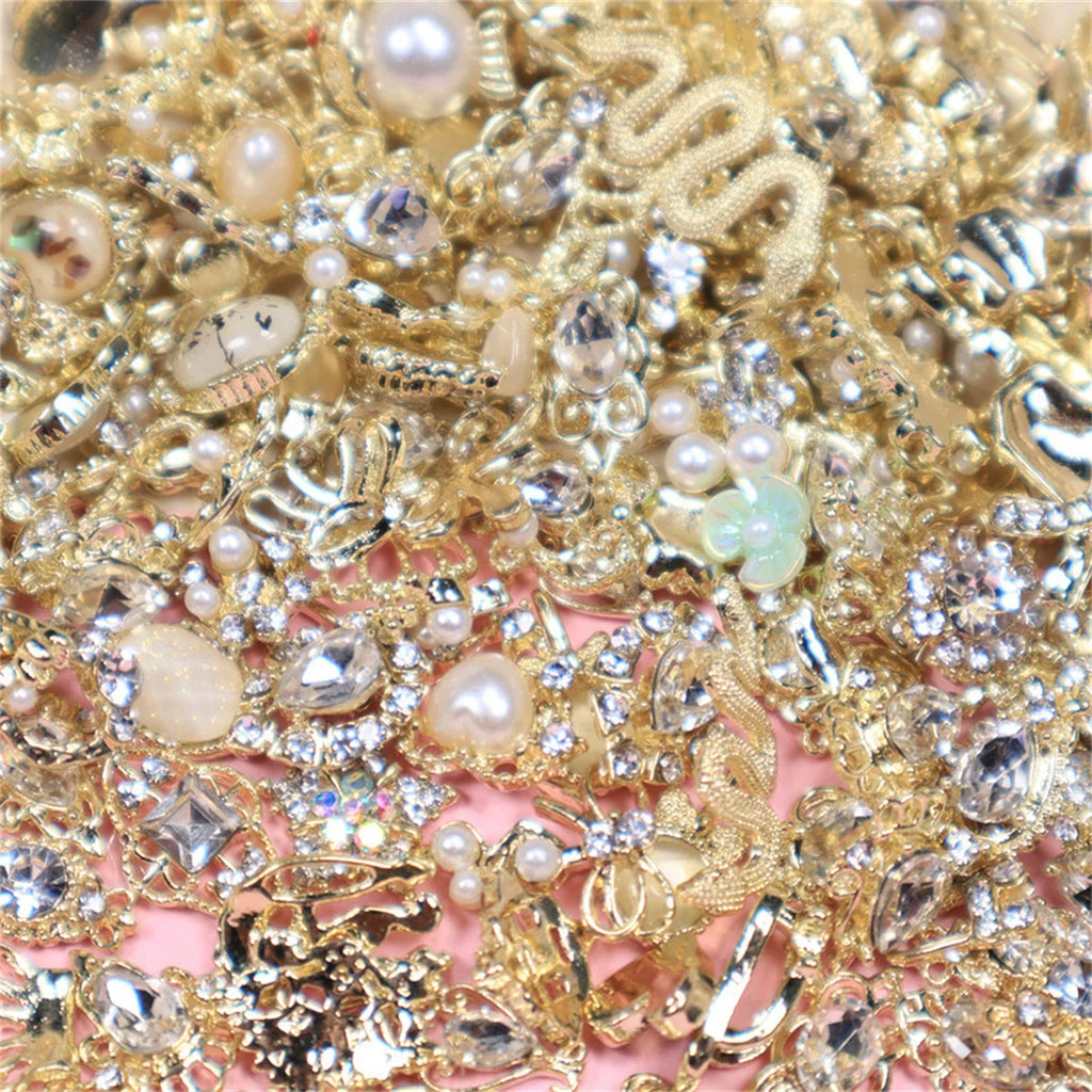 10-Pack 3D Zircon Nail Charms | Mixed Gold Silver Alloy DIY Nail Art Charms QXL