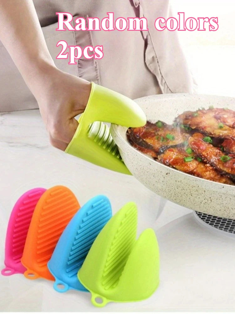 Silicone Two-Finger Oven Mitts | Bowl & Plate Gripper Clips Silicone Oven Mitts QXL Random 2pcs