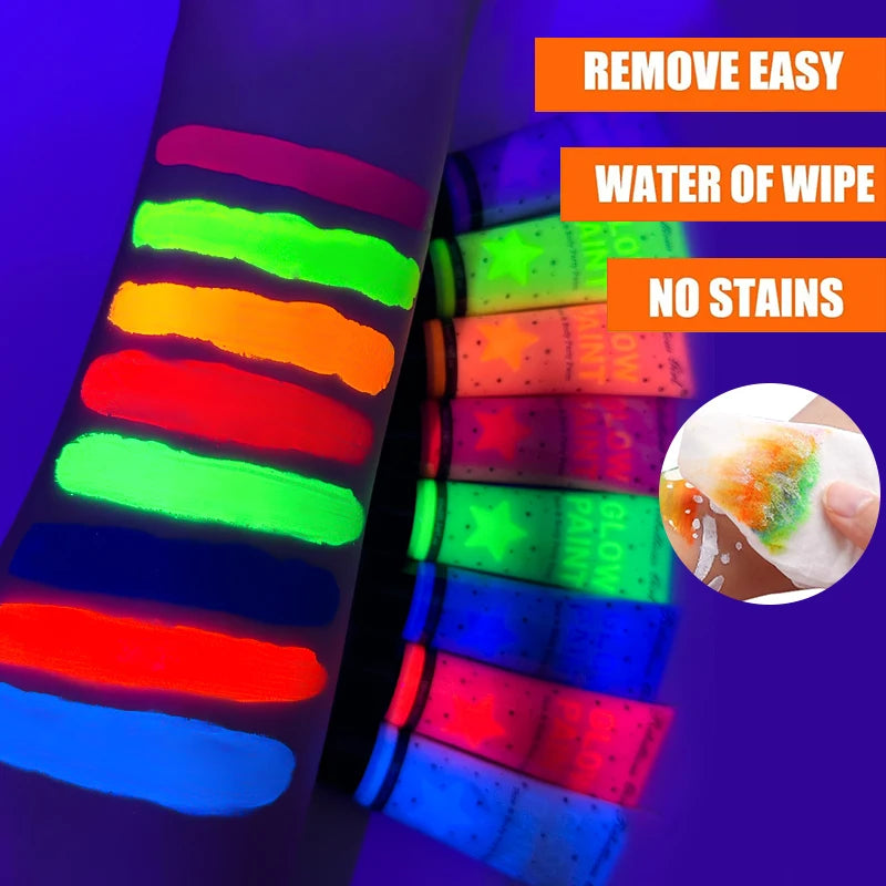 UV Glow Face & Body Paint – 8 Neon Colors, 10ml Tubes UV Body Paint QXL