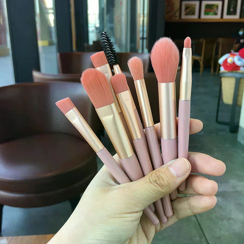 8-Piece Mini Makeup Brush Set | Soft Nylon Wood Handle Makeup Brush Set QXL