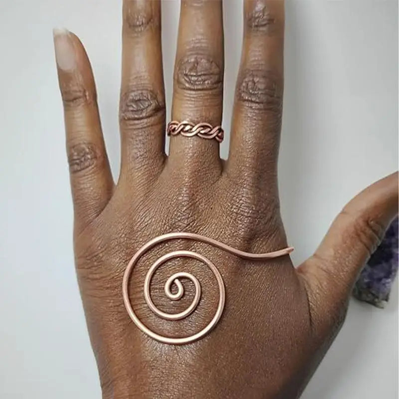 Adjustable Copper Spiral Palm Ring | Handmade Reiki Cuff Copper Spiral Ring QXL