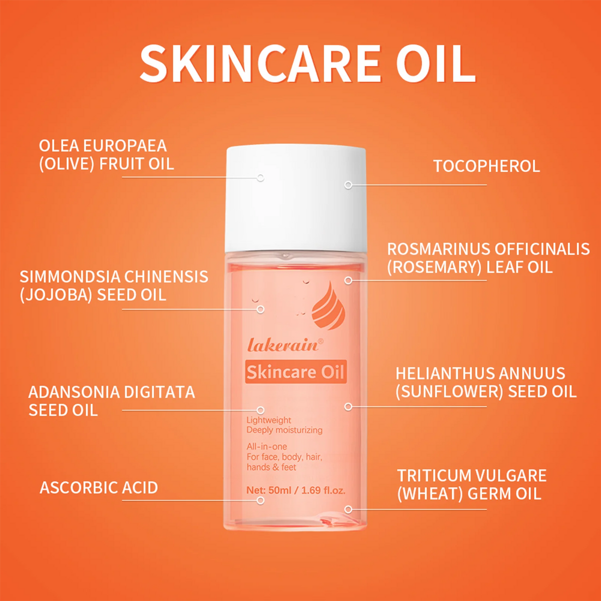 Lakerain Bio Skincare Oil – Vitamin A & E Face, Body & Hair Moisturizing Body Oil QXL