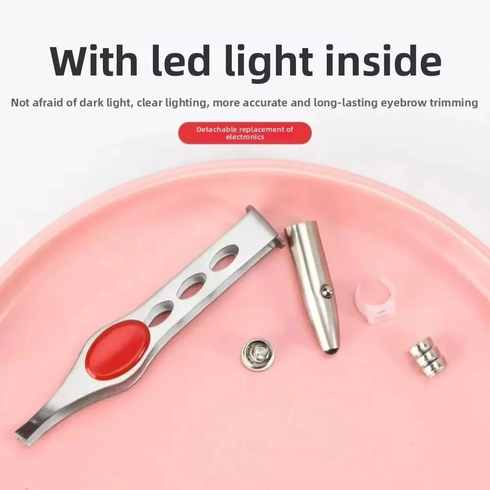 LED Eyebrow Tweezers | Stainless Steel Slanted Tip with Light LED Eyebrow Tweezers QXL