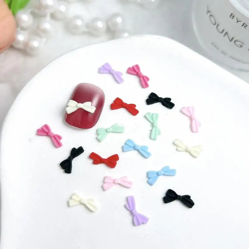 50-Pack Mini Macaron Bow Nail Art Charms | DIY Resin Decor Nail Art Charms QXL