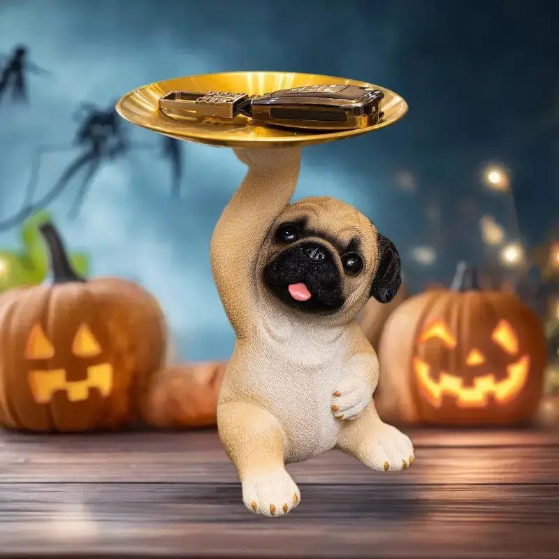 Pug Statue Tabletop Tray | Key, Candy & Desk Organizer Decorative Storage Tray QXL