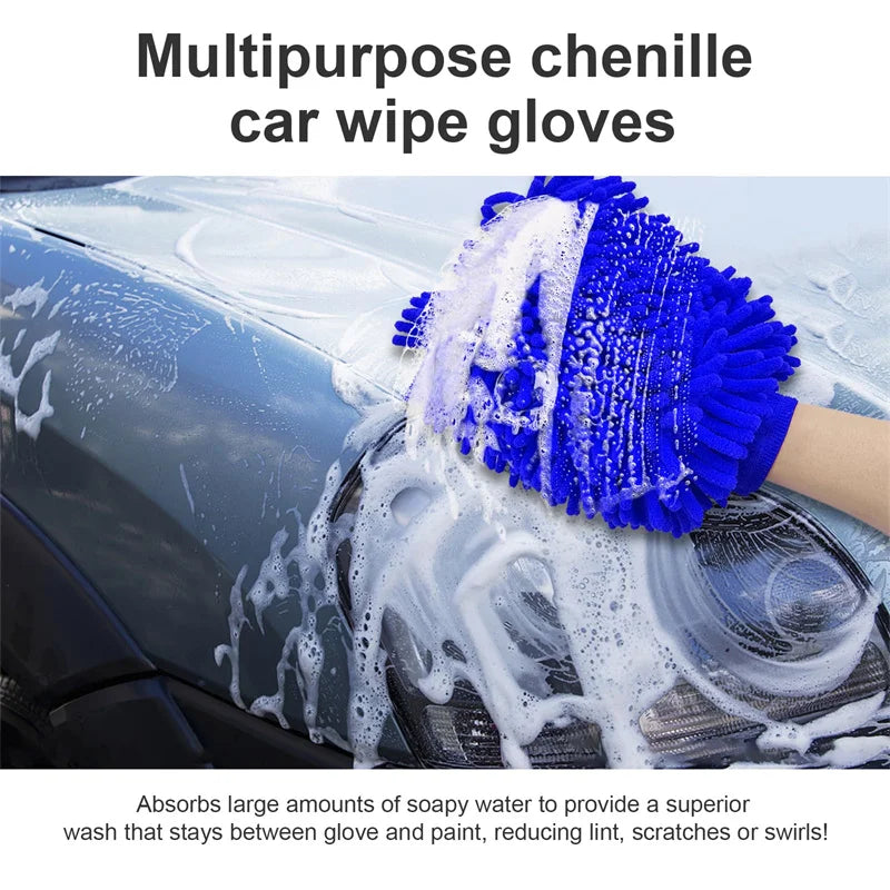 Chenille Car Wash Glove | Double-Sided Plush Detailing Mitt Car Wash Mitt QXL