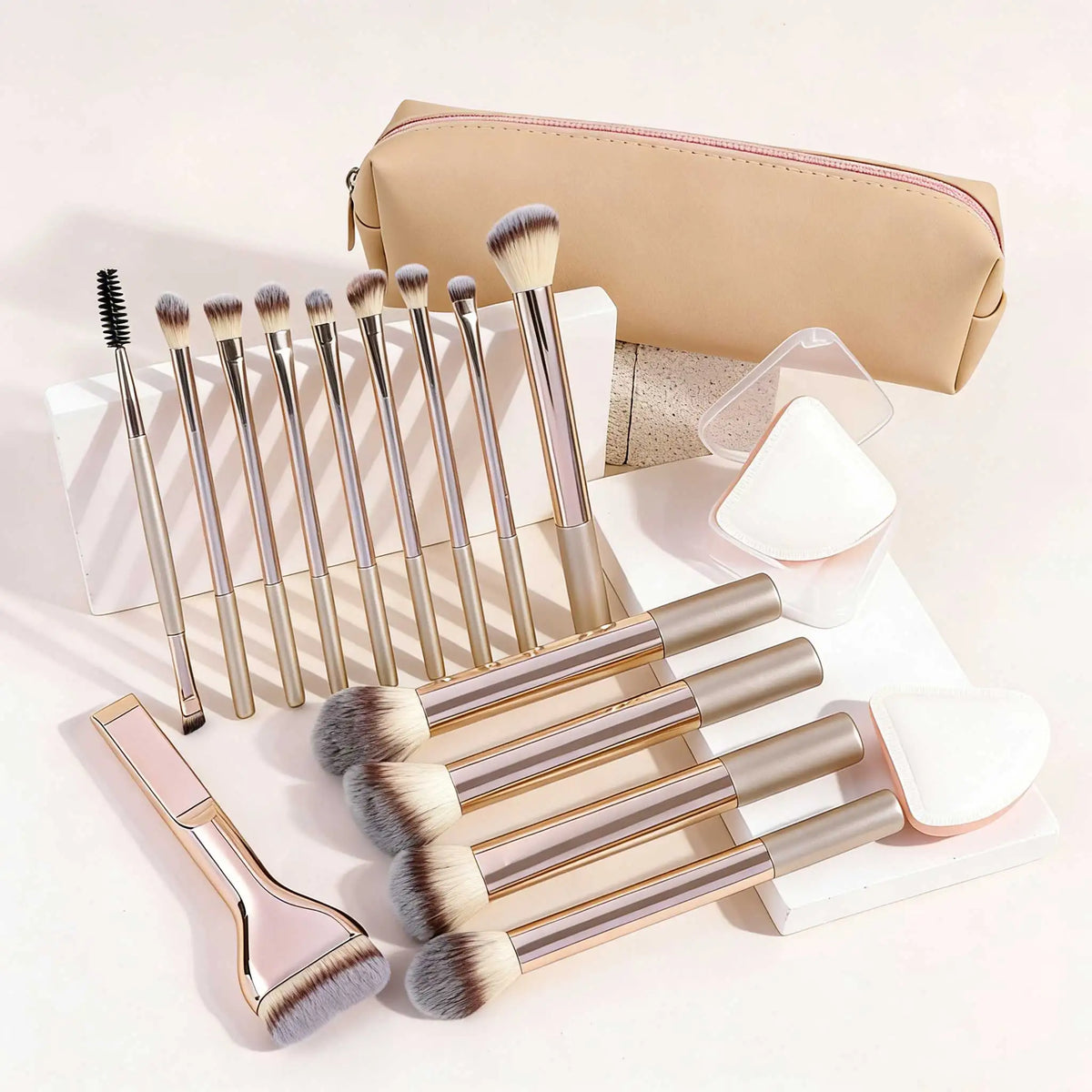 LUXEBLEND 13/17-Pc Makeup Brush Set with Bag & Air Puffs Makeup Brush Set QXL