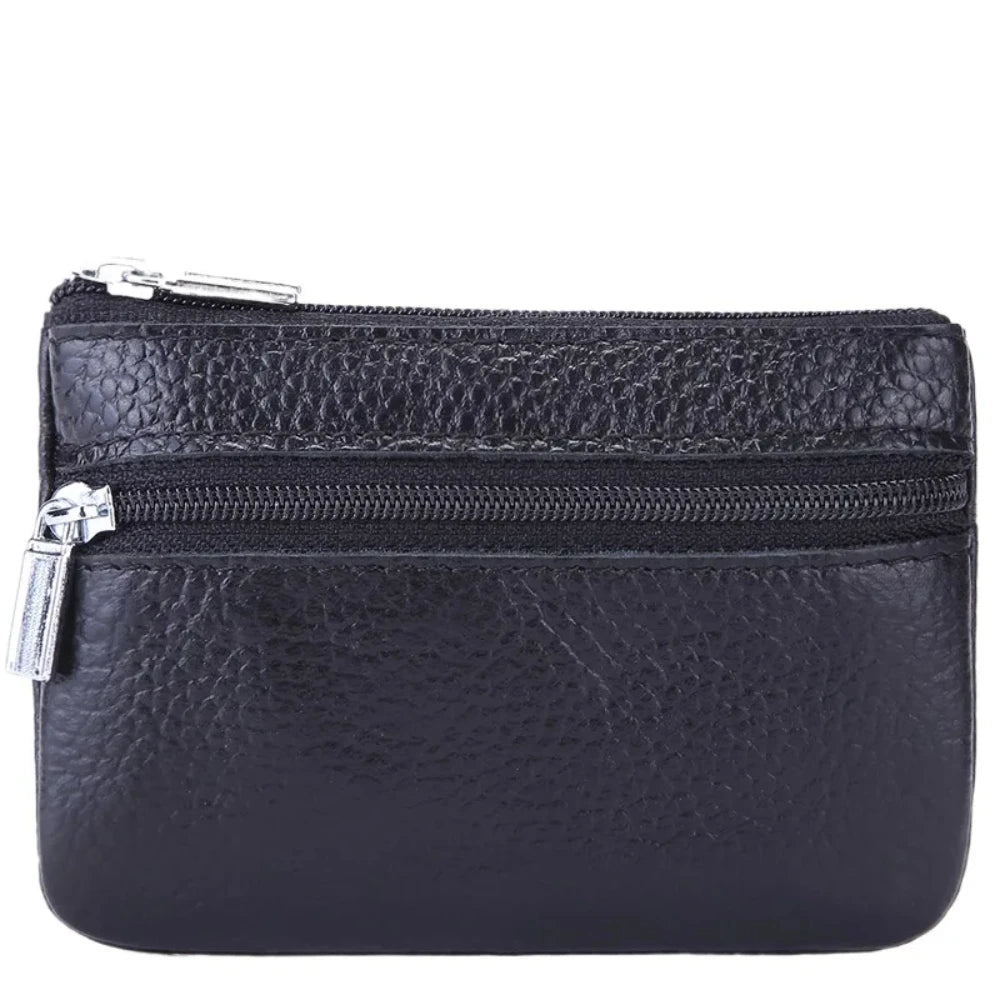 Men's Dual-Zip PU Leather Coin Purse with Card Slots Coin Purse Wallet QXL black
