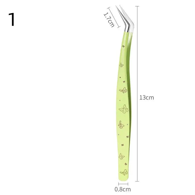 YOVIP Precision False Eyelash Tweezers | Anti-Static + Case Eyelash Tweezers QXL 1 Green