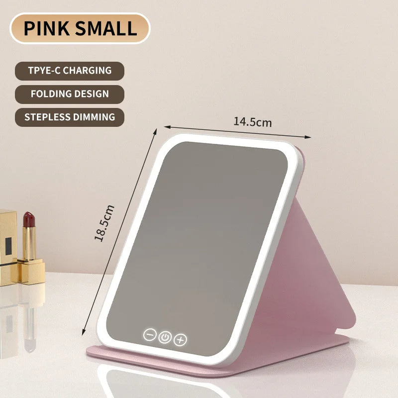 Foldable LED Makeup Mirror | 3-Color Light, Rechargeable LED Vanity Mirror QXL Pink-Trumpet