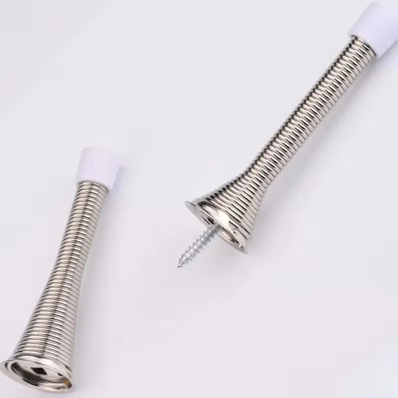 Heavy-Duty Spring Door Stopper 85mm – Anti-Pinch Brushed Metal Spring Door Stopper QXL