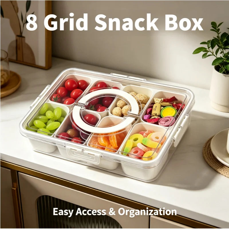 8-Grid Snack Box with Lid | Portable Charcuterie Organizer Food Storage Container QXL