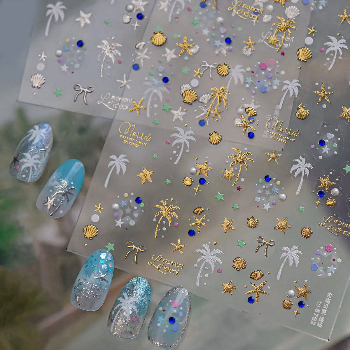 5D Summer Beach Nail Stickers | Tropical Foil Nail Art Decals Nail Art Stickers QXL