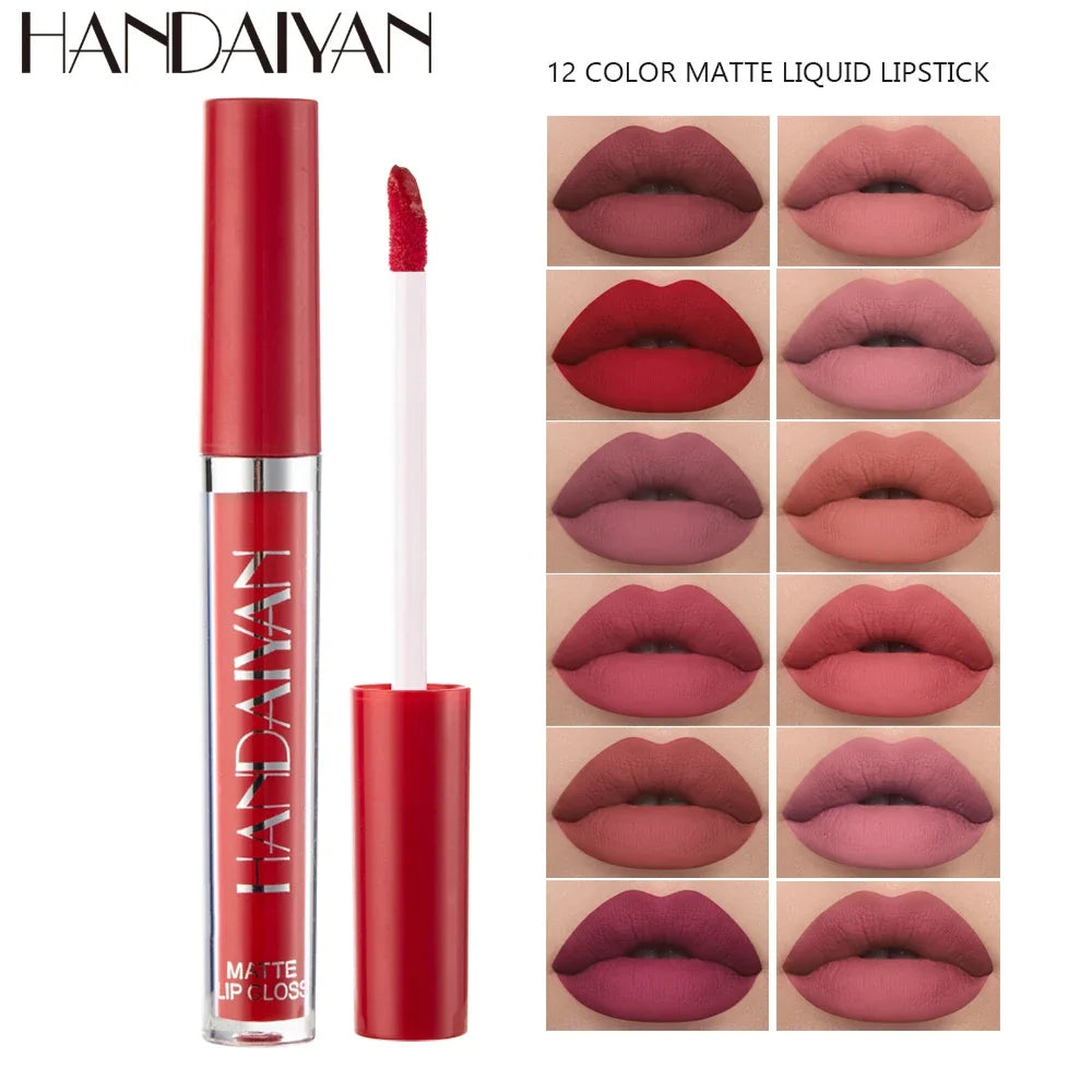 Handaiyan Matte Liquid Lipstick | 12 Shades Velvet Lip Gloss Matte Liquid Lipstick QXL