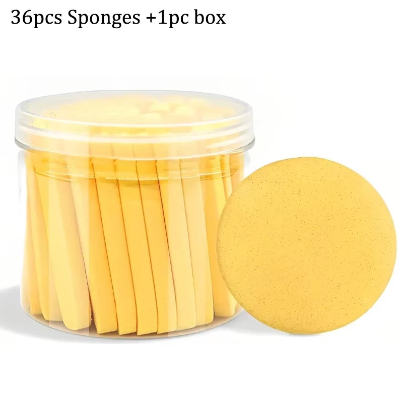 36-Pc Compression Face Wash Sponge Set with Storage Box Facial Cleansing Sponge QXL YELLOW