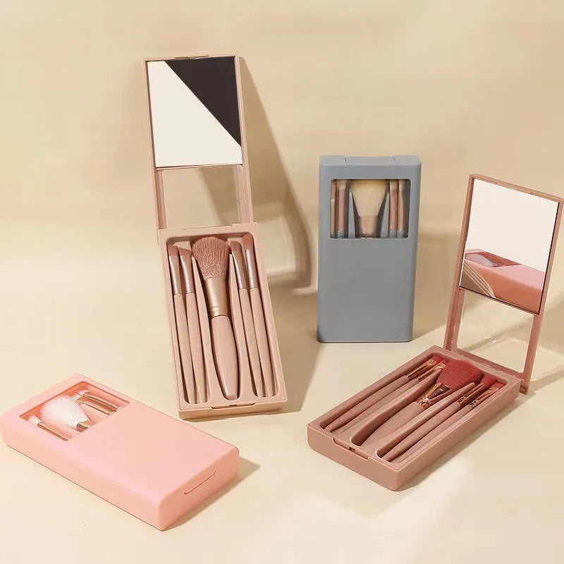 5-Pc Foldable Travel Makeup Brush Set with Mirror Travel Makeup Brush Set QXL
