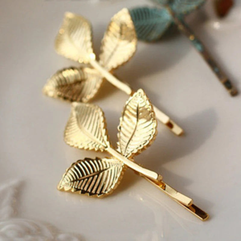 Pearl Metal Leaf Hair Clips | Bridal Olive Branch Barrettes Hair Clip Barrette QXL 3 leaves 1pcs