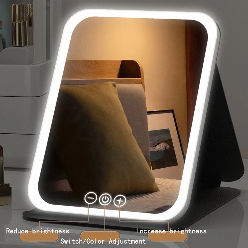 Foldable LED Makeup Mirror | 3-Color Touch Control, USB-C LED Makeup Mirror QXL
