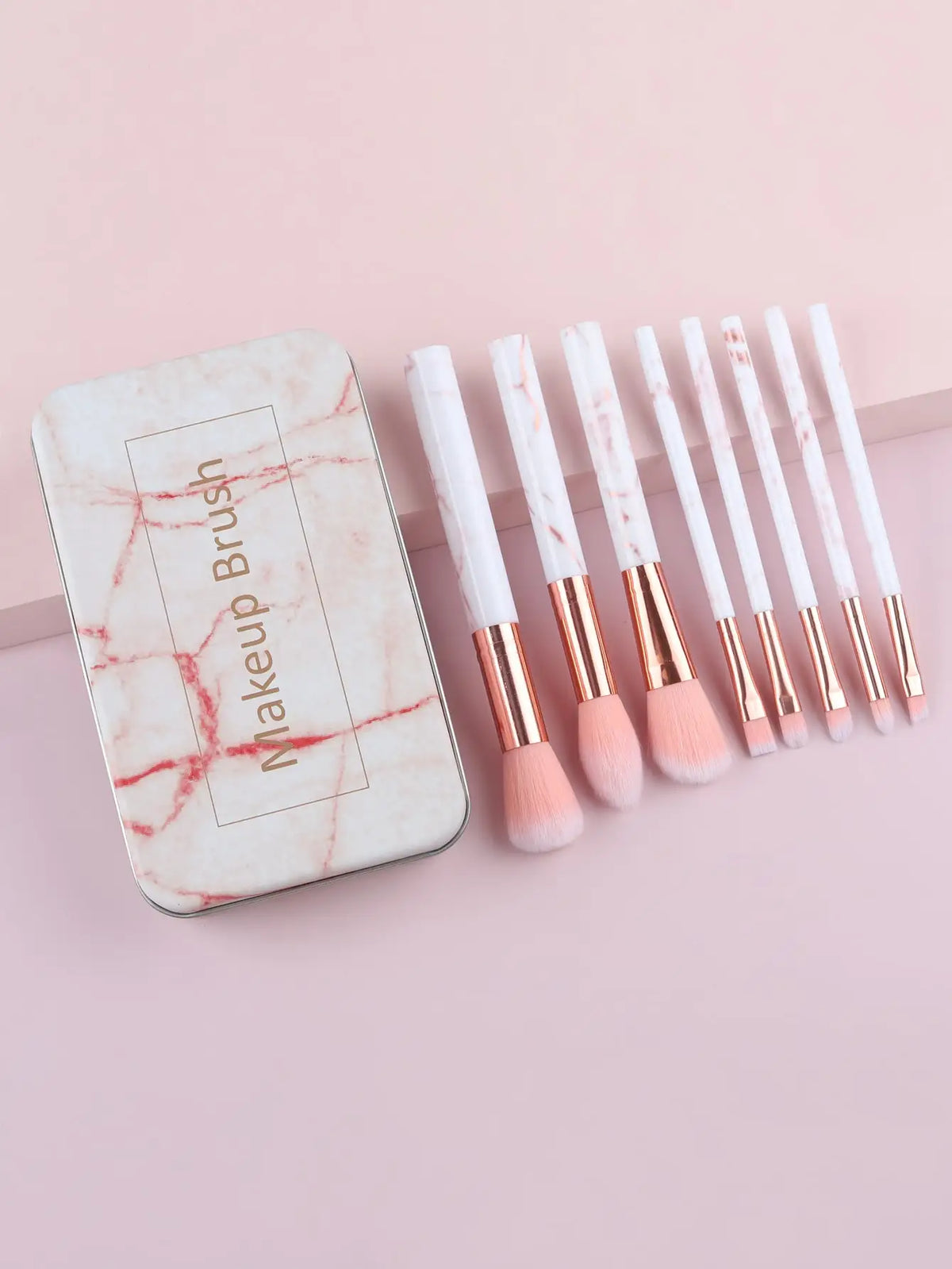 8-Pc Marble Makeup Brush Set with Case | Synthetic Fiber Makeup Brush Set QXL