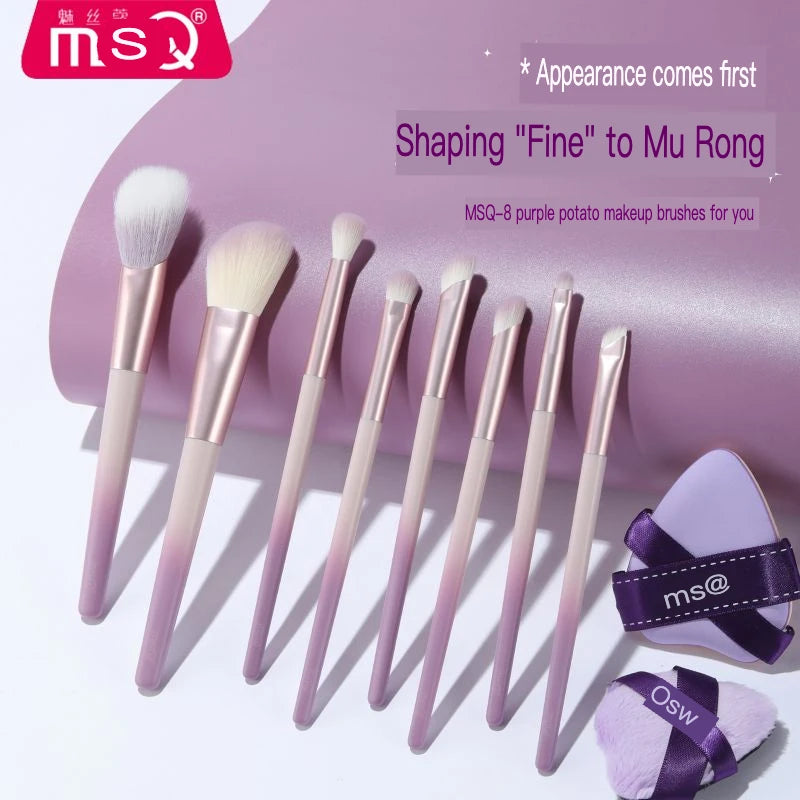 MSQ 8-Piece Purple Makeup Brush Set | Blush Concealer Eye Makeup Brush Set QXL