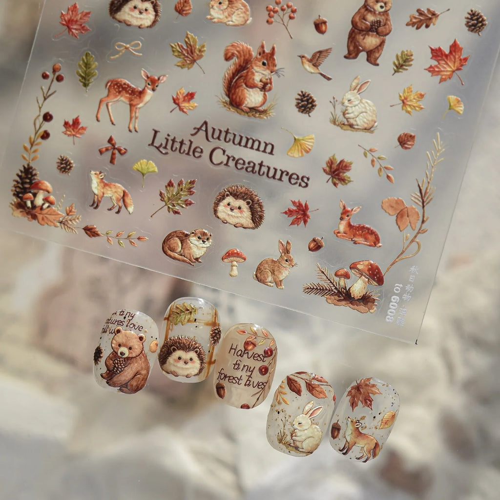 Autumn Forest Animals 5D Nail Stickers | Nature Manicure Decals Nail Art Stickers QXL