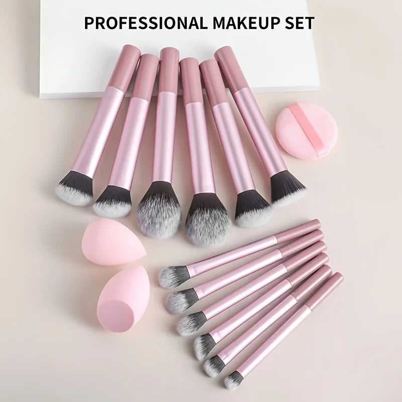 15-Piece Makeup Brush Set | Ultra-Soft Wool Fiber + Sponge Makeup Brush Set QXL