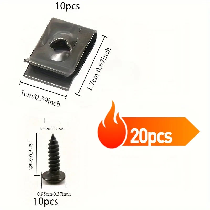 20-Pack Iron Car Fastener Clips | Fender, Bumper & Engine Auto Panel Clips QXL