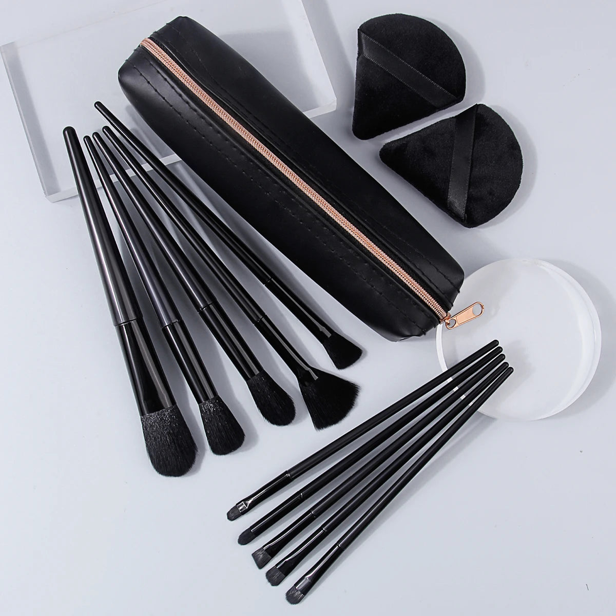 KOSSHOW 13-Pc Black Makeup Brush Set with Bag & Puffs Makeup Brush Set QXL