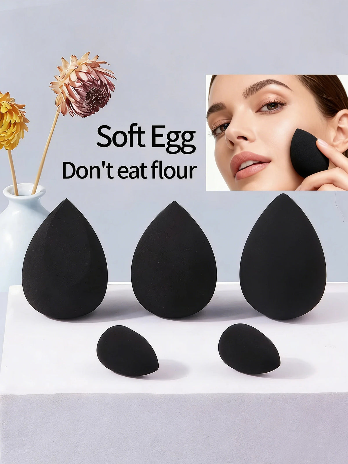 3/5-Pack Black Water-Activated Makeup Sponge Powder Puff Set Makeup Sponge Set QXL 5PCS
