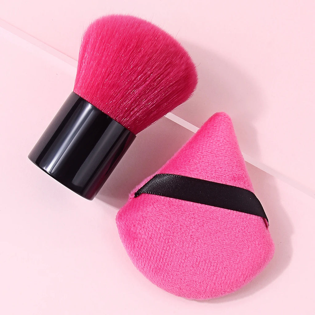 KOSSHOW Pink Blush Brush & Powder Puff Set – 2-Piece Makeup Brush Set QXL