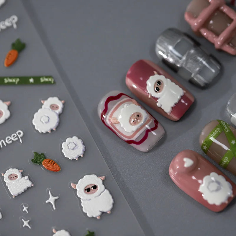5D Kawaii Sheep Nail Art Stickers | Self-Adhesive Decals Nail Art Stickers QXL