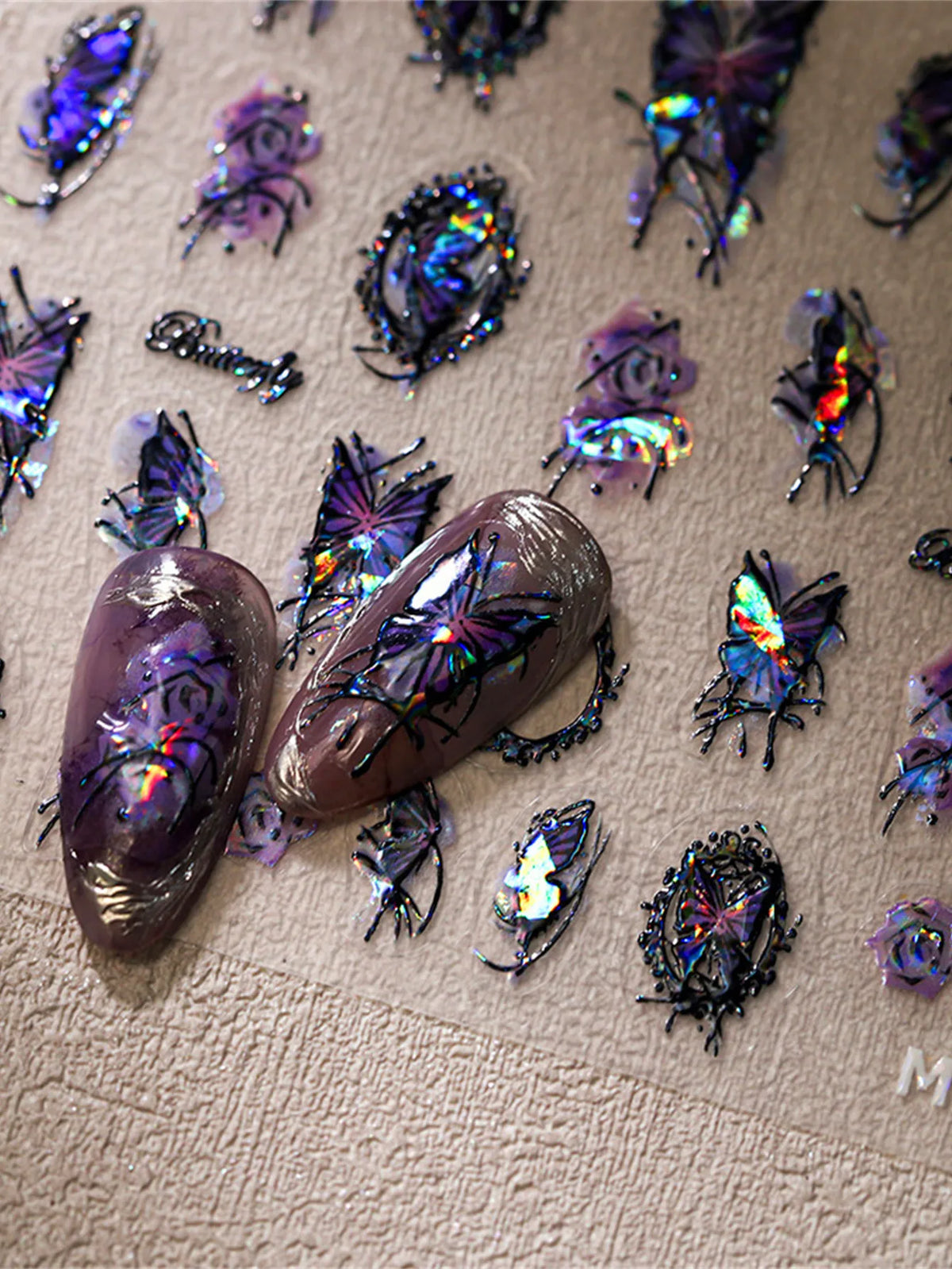 5D Gothic Black Butterfly Nail Art Stickers | Acrylic Decals Nail Art Stickers QXL
