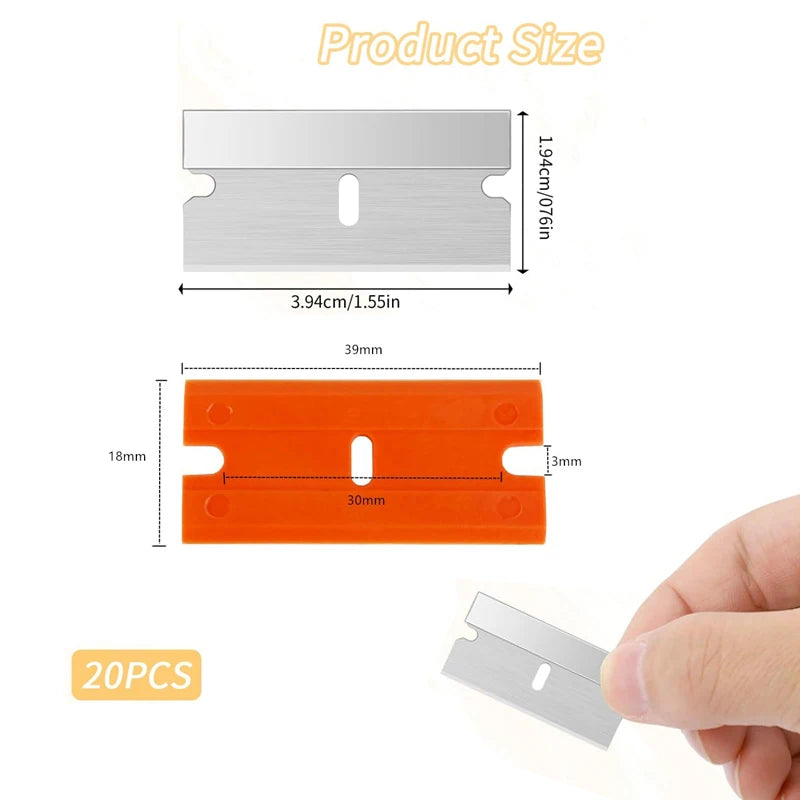 20-Pack Plastic Razor Scraper Blades | Car Sticker & Glue Remover Scraper Replacement Blades QXL