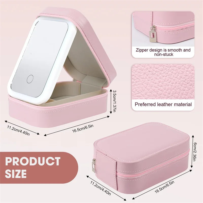 Portable Makeup Storage Box with LED Mirror | 3 Light Modes Makeup Storage Case QXL